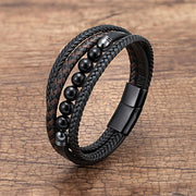 FREE Today: Self-Confidence Strength Tiger Eye Lava Rock Black Onyx Lazurite Hematite Bead Leather Bracelet