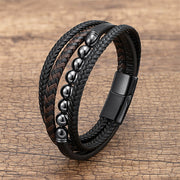 FREE Today: Self-Confidence Strength Tiger Eye Lava Rock Black Onyx Lazurite Hematite Bead Leather Bracelet