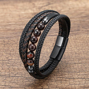 FREE Today: Self-Confidence Strength Tiger Eye Lava Rock Black Onyx Lazurite Hematite Bead Leather Bracelet