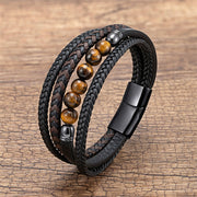 FREE Today: Self-Confidence Strength Tiger Eye Lava Rock Black Onyx Lazurite Hematite Bead Leather Bracelet