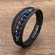 FREE Today: Self-Confidence Strength Tiger Eye Lava Rock Black Onyx Lazurite Hematite Bead Leather Bracelet