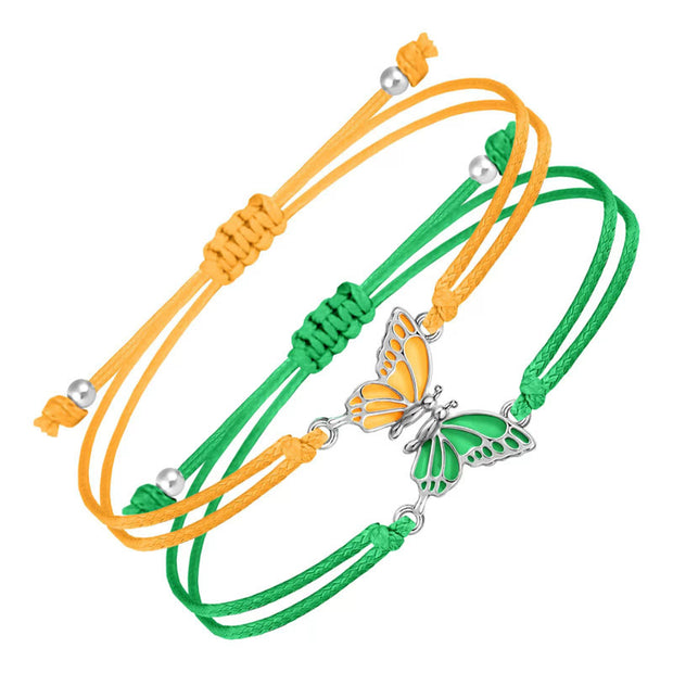 Buddha Stones 2Pcs Handmade Braided Rope Butterfly Freedom Bracelet