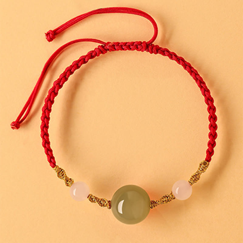 Buddha Stones Hetian Jade Black Onyx Red Agate Bead Luck Braided
