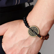 Buddha Stones Ebony Wood Wenge Wood Mountain Ghosts Spend Money Bagua Copper Coin Peace Bracelet