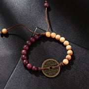 Buddha Stones Ebony Wood Wenge Wood Mountain Ghosts Spend Money Bagua Copper Coin Peace Bracelet