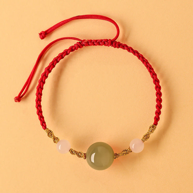 Buddha Stones Hetian Jade Black Onyx Red Agate Bead Luck Braided Bracelet