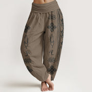 Buddha Stones Cotton Lotus Flowers Double Dorje Vajra Namaste Om Design Women's Elastic Waist Harem Pants - DarkKhaki - US22，UK/AU26，EU54 (6XL) - image 7