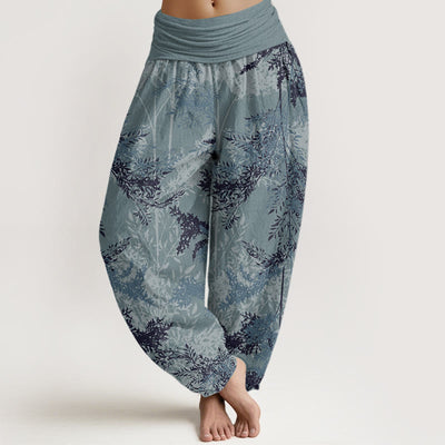 Buddha Stones Leaves Branches Design Women's Elastic Waist Harem Pants