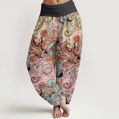 Buddha Stones Colorful Cashew Flower Pattern Design Women's Elastic Waist Harem Pants