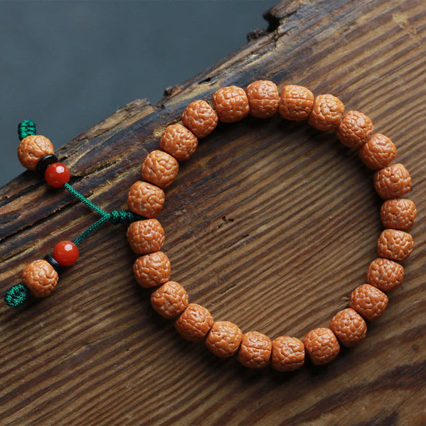 Buddha Stones Tibetan Rudraksha Bodhi Seed Agate Wealth Bracelet