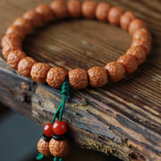 Buddha Stones Tibetan Rudraksha Bodhi Seed Agate Wealth Bracelet