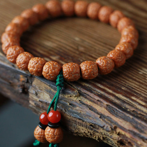 Buddha Stones Tibetan Rudraksha Bodhi Seed Agate Wealth Bracelet