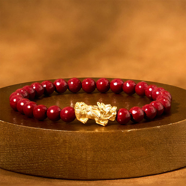 Buddha Stones Natural Cinnabar Beads Pixiu Blessing Bracelet