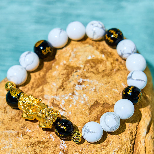 FREE Today: Wealth Blessing Vintage White Turquoise Black Onyx Pixiu Beads Bracelet