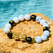 FREE Today: Wealth Blessing Vintage White Turquoise Black Onyx Pixiu Beads Bracelet