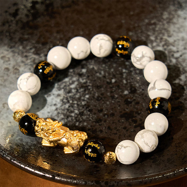 FREE Today: Wealth Blessing Vintage White Turquoise Black Onyx Pixiu Beads Bracelet