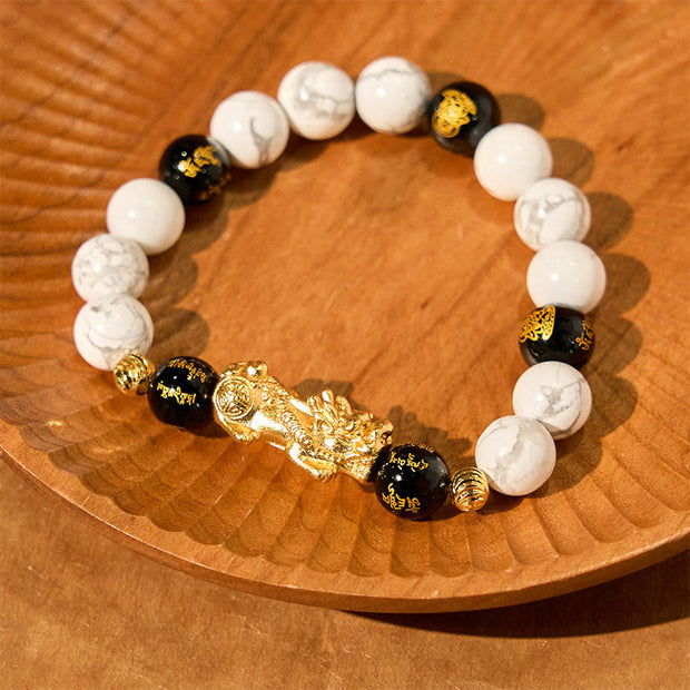 FREE Today: Wealth Blessing Vintage White Turquoise Black Onyx Pixiu Beads Bracelet