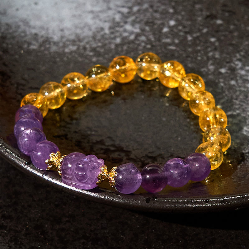 トルマリン貔貅ブレスレット Buddha Stones Citrine Amethyst Pixiu Prosperity Bracelet