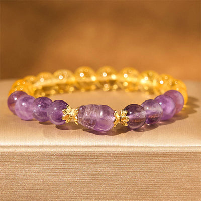 Buddha Stones Citrine Amethyst Pixiu Prosperity Bracelet