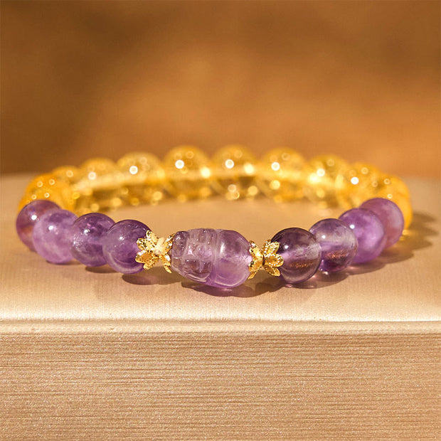 Buddha Stones Citrine Amethyst Pixiu Prosperity Bracelet