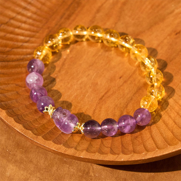 Buddha Stones Citrine Amethyst Pixiu Prosperity Bracelet