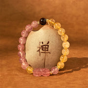 Buddha Stones Strawberry Quartz Pixiu Rutilated Quartz Beads Healing Bracelet