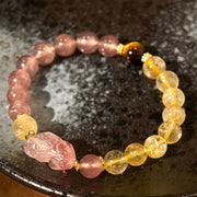 Buddha Stones Strawberry Quartz Pixiu Rutilated Quartz Beads Healing Bracelet