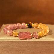 Buddha Stones Strawberry Quartz Pixiu Rutilated Quartz Beads Healing Bracelet