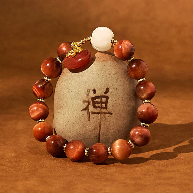 Buddha Stones Natural Red Tiger Eye Pumpkin Calm Bracelet