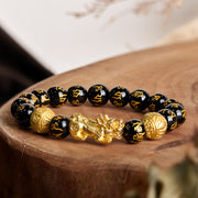 Buddha Stones FengShui PiXiu Obsidian Wealth Bracelet