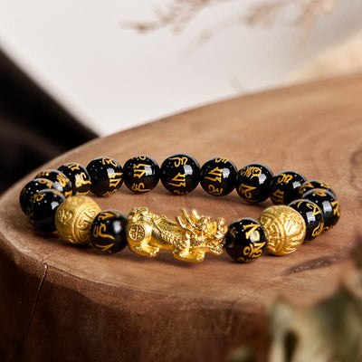 Buddha Stones FengShui PiXiu Obsidian Wealth Bracelet