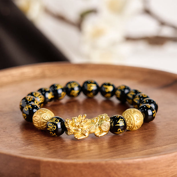 Buddha Stones FengShui PiXiu Obsidian Wealth Bracelet