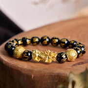 Buddha Stones FengShui PiXiu Obsidian Wealth Bracelet