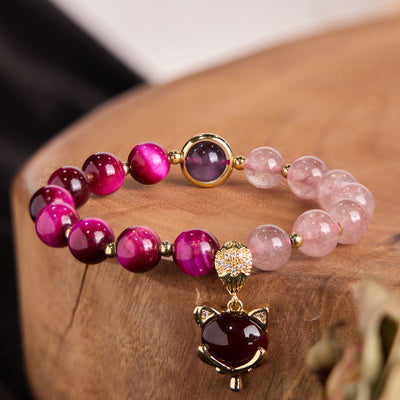 Buddha Stones Natural Strawberry Quartz Pixiu Love Bracelet