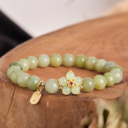 Buddha Stones Green Jade Flower Fu Character Charm Luck Bracelet