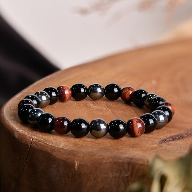 Buddha Stones Natural Tiger's Eye Obsidian Hematite Positive Powerful Bracelet