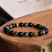 Buddha Stones Natural Tiger's Eye Obsidian Hematite Positive Powerful Bracelet