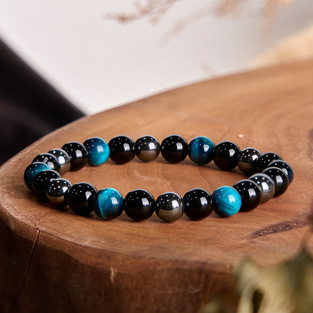 Buddha Stones Natural Tiger's Eye Obsidian Hematite Positive Powerful Bracelet