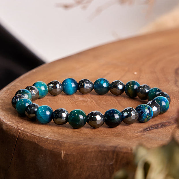 Buddha Stones 2Pcs Hematite Tiger Eye Blue Tiger Eye Powerful Bracelet Set