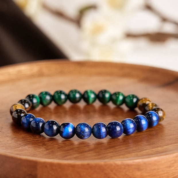 Buddha Stones Blue Tiger Eye Green Tiger Eye Tiger Eye Balance Bracelet