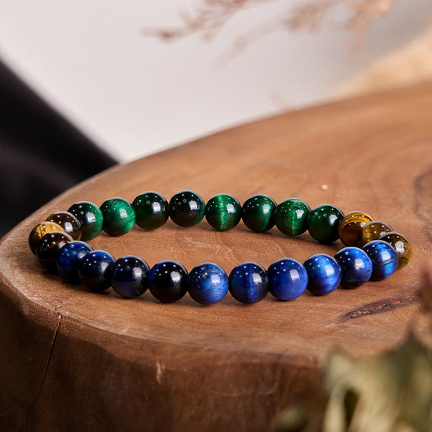 Buddha Stones Blue Tiger Eye Green Tiger Eye Tiger Eye Balance Bracelet