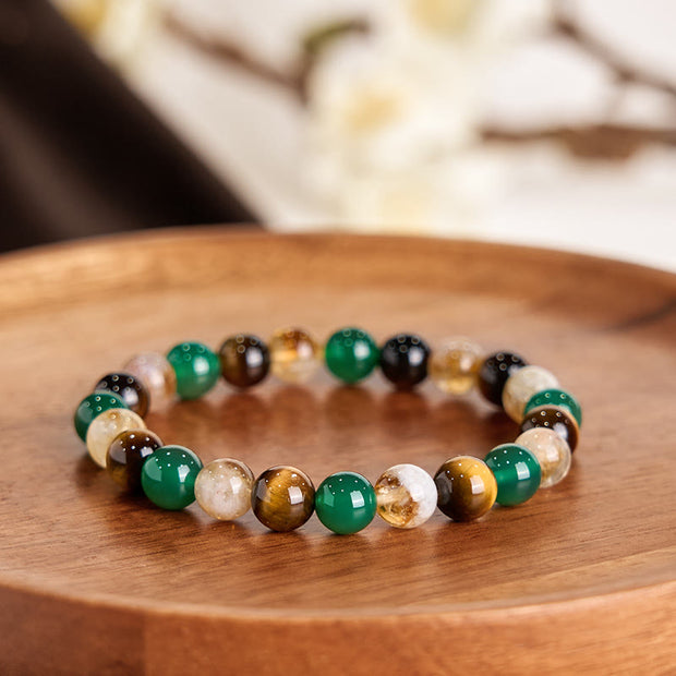 Buddha Stones Natural Tiger Eye Green Agate Citrine Mix And Match Beads Protection Bracelet