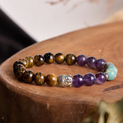 Buddha Stones Natural Black Onyx White Stone Green Aventurine Tiger Eye Agate Mixed Color Buddha Head Protection Bracelet