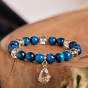 Buddha Stones Blue Tiger Eye White Crystal Water Drop Strength Bracelet