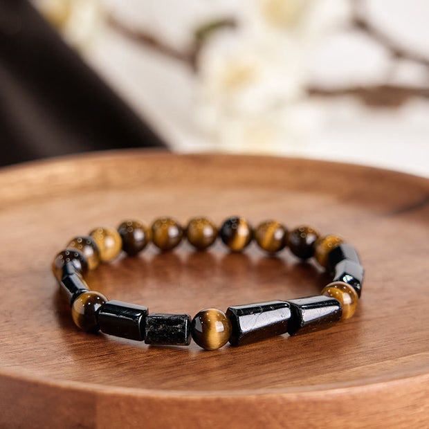 Buddha Stones Natural Black Tourmaline Tiger Eye Positive Bracelet