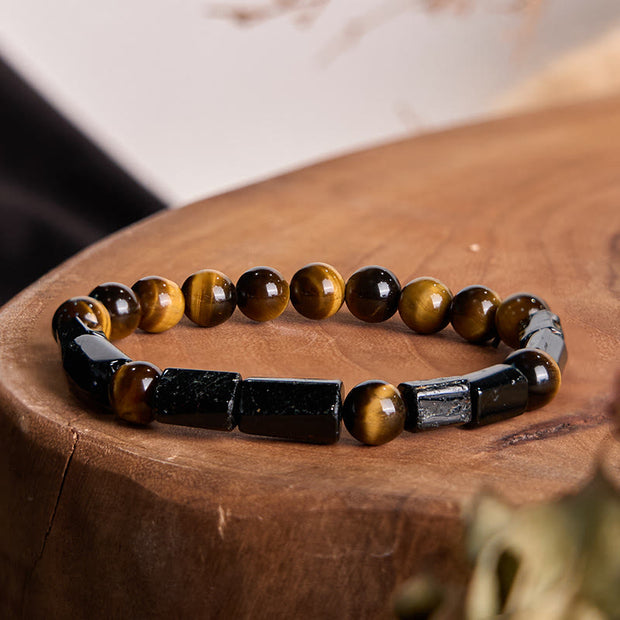 Buddha Stones Natural Black Tourmaline Tiger Eye Positive Bracelet