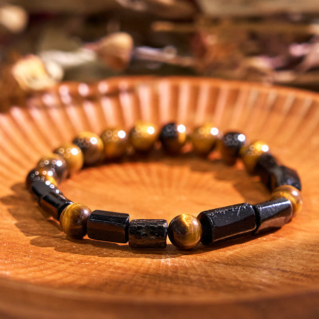 Buddha Stones Natural Black Tourmaline Tiger Eye Positive Bracelet