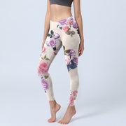 Buddha Stones Beige Rose Flowers Print Gym Leggings Women's Yoga Pants - Beige - US18，UK/AU22，EU50 (4XL) - image 1