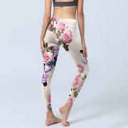 Buddha Stones Beige Rose Flowers Print Gym Leggings Women's Yoga Pants - image 5