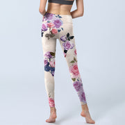 Buddha Stones Beige Rose Flowers Print Gym Leggings Women's Yoga Pants - image 7